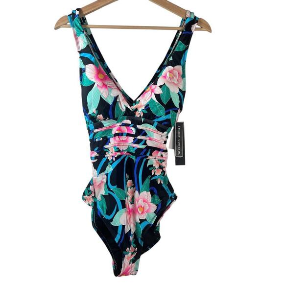 New Women’s La Blanca Floral Multi Strap Cross Back One Piece Swimsuit Size 12 - Picture 2 of 9